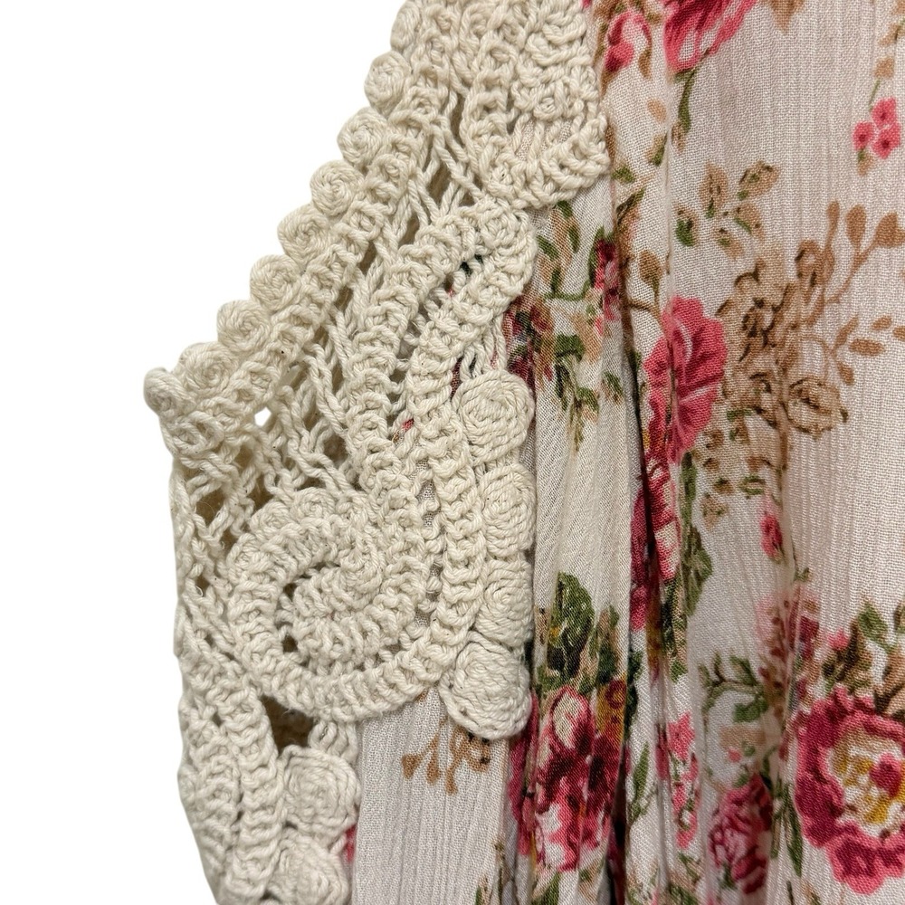 Women's Floral Crochet Trim Top Western Boho Cottagecore PM - Picture 6 of 13